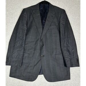 Jos A Bank Blazer Size 42R Silk Wool Regal Fit Gray Blue Plaid Sport Coat